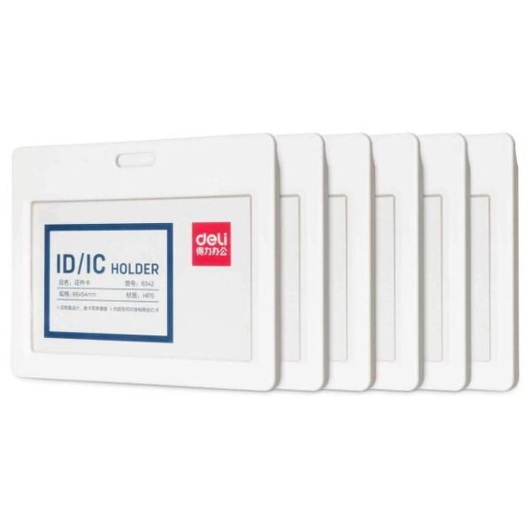 Deli 8342 ID Name Card Set White & Clear | ID Card Holder with Name Badge Set
