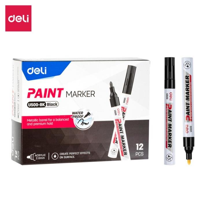 Deli EU500-BK Black Paint Marker Waterproof Permanent Paint Pen for Metal Glass Wood Plastic and Hard Surfaces