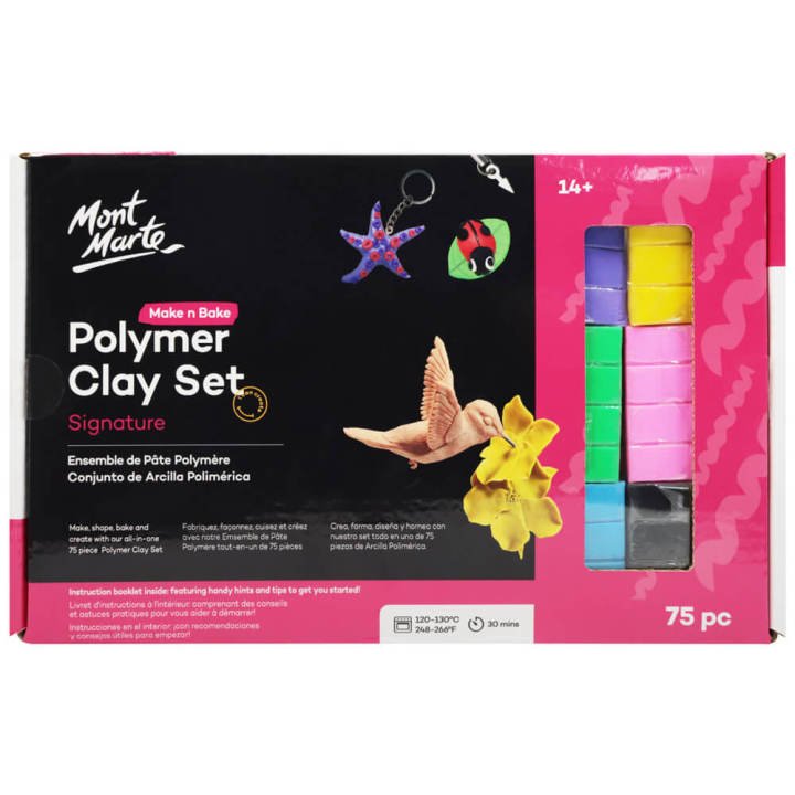 Mont Marte Make n Bake Polymer Clay Set 75pc | Oven Bake Modelling Clay Kit for Crafting, Sculpting & DIY Projects