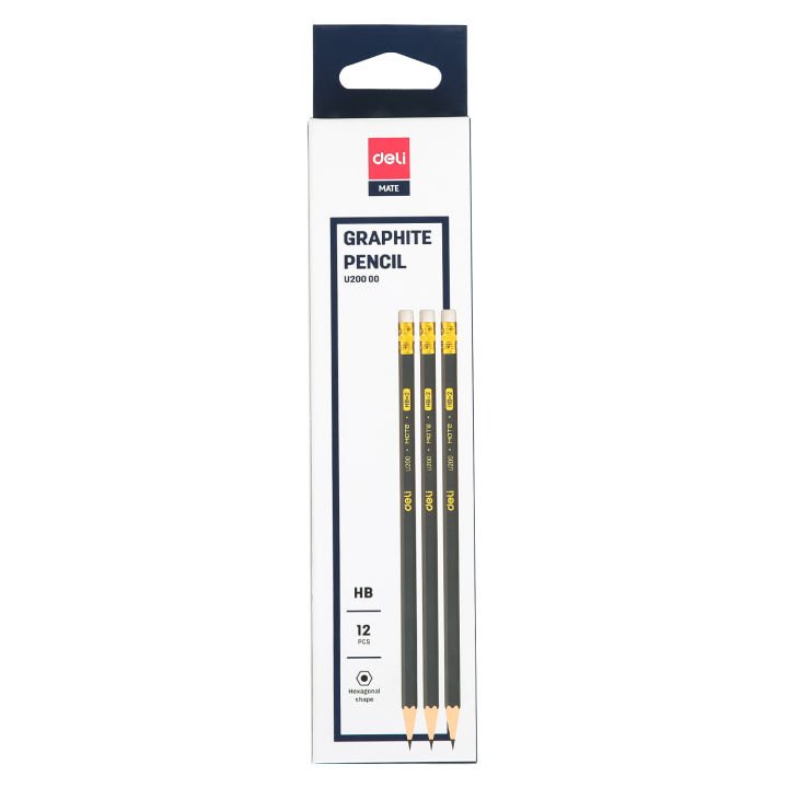 Deli EU20000 Graphite Pencil with Eraser HB Pencil 12 PCS Premium Writing and Drawing Pencil Set for School and Office