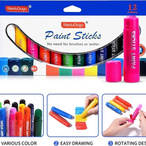 MEIDUGAGA Tempera Paint Sticks 12 Classic Colors 10g – Washable, Non-Toxic & Mess-Free Paint for Kids