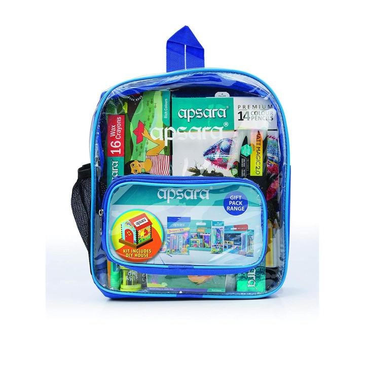 Apsara Stationery Bag Complete Art and Coloring Set with Color Pencils, Crayons, Oil Pastels and Watercolors
