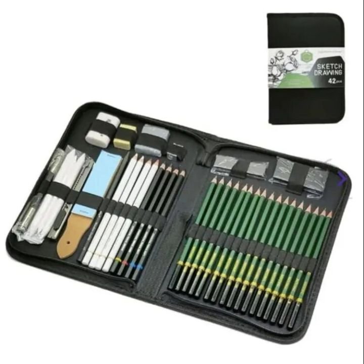 Keep Smiling Sketch Drawing Set 42 Pieces Professional Artist Sketching and Drawing Kit