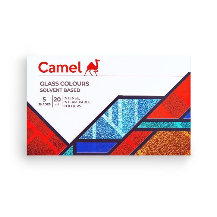 Camel Solvent Based Glass Color 20ml Each 5 Shades Premium Transparent Glass Paint Set for Glass Art and Craft Projects