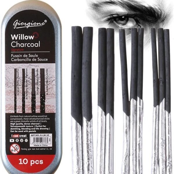Giorgione Willow Charcoal Sticks 10PCS | Professional Charcoal Sticks for Sketching & Drawing