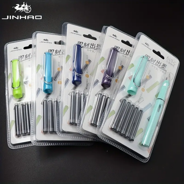 Jinhao 619 Fountain Pen Set with Black Ink | Medium Nib Writing Pen for School & Office