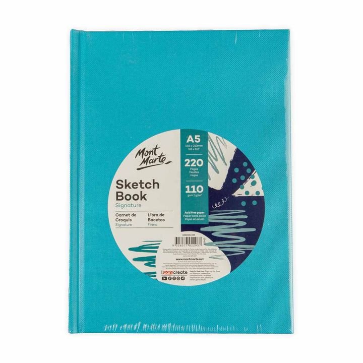 Mont Marte Sketch Book A5 Hard Cover 220 Pages 110gsm | Premium Drawing & Sketching Journal for Artists