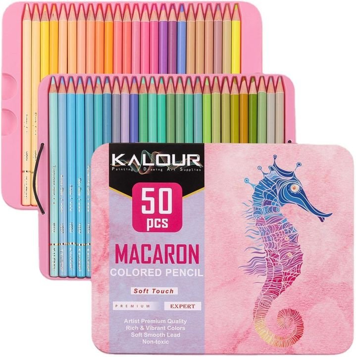 KALOUR Macaron Pastel Colored Pencils Set of 50 Colors Premium Soft Core Coloring Pencil Set for Drawing Sketching and Art