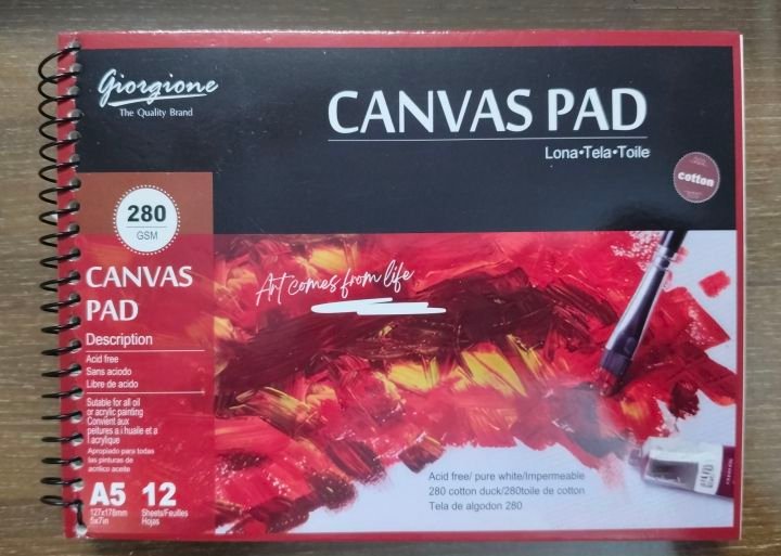 Giorgione Canvas Pad A5 12 Sheets Premium Canvas Paper Pad for Acrylic Oil and Mixed Media Painting