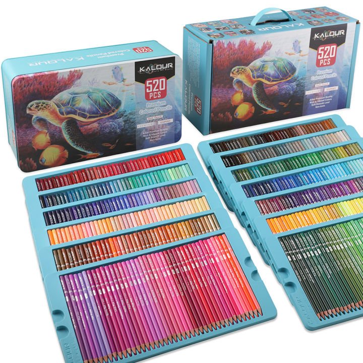 KALOUR Premium Colored Pencil Set 520 Colors with Iron Box | Professional Artist Coloring Pencils