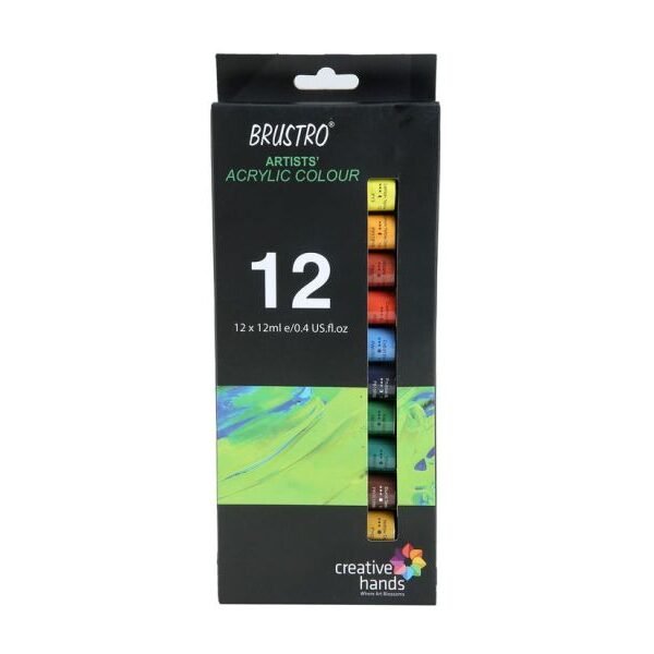Brustro Artist Acrylic Colour Set 12 x 12ml | Premium Acrylic Paint Set for Artists