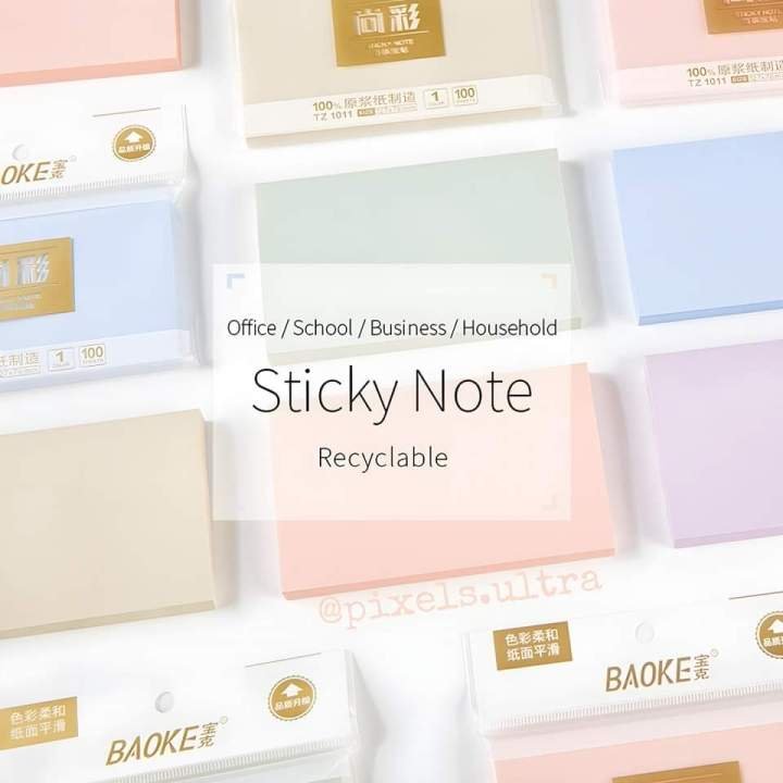 Baoke Pastel Color Sticky Notes 3x5 Inch 100 Sheets | Self-Adhesive Memo Notes | Office & Study Notepad