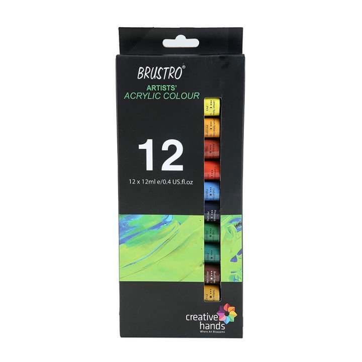 Brustro Artist Acrylic Colour Set 12 x 12ml | Professional Acrylic Paints for Artists