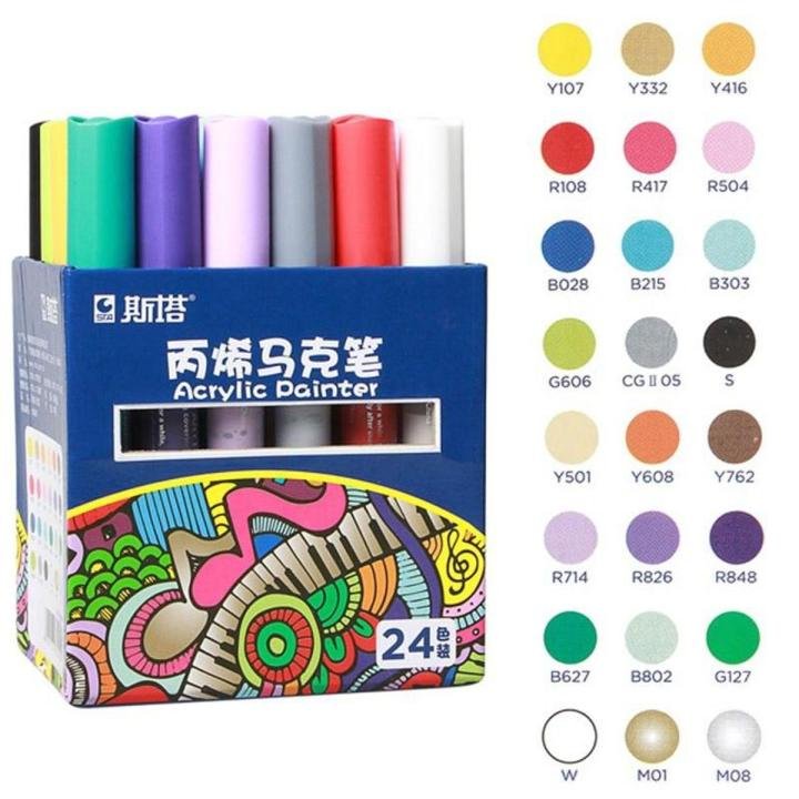 STA Acrylic Paint Permanent Markers 24 PCS – Waterproof Paint Pen Set for Drawing, Craft, Rock Painting & DIY Projects