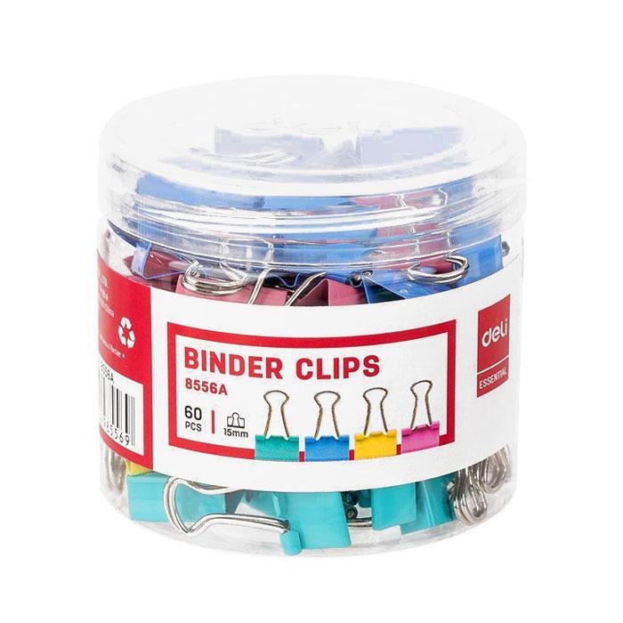 Deli E8556A Colourful Binder Clips 15mm Pack of 60 Multicolor Paper Clips for Office School and Document Organization