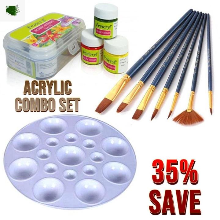 Acrylic Colors Combo Set – 6 Acrylic Paints with 7 PCS Brush Set and Color Palette for Art, Craft & DIY Projects