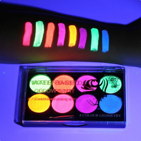 Glow in the Dark Face & Body Paint Set 8 Colors | Water-Based UV Reactive Paint Kit
