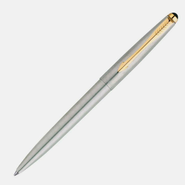 Parker Galaxy Stainless Steel Gold Trim Ballpoint Pen | Blue Ink Premium Writing Pen