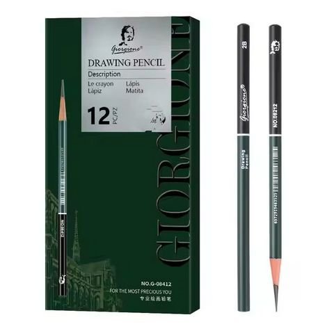 Giorgione Professional Charcoal Pencil Set 12pcs 3.8mm Lead Core Sketch Pencils Mixed Soft, Medium & Hard for Artists and Students