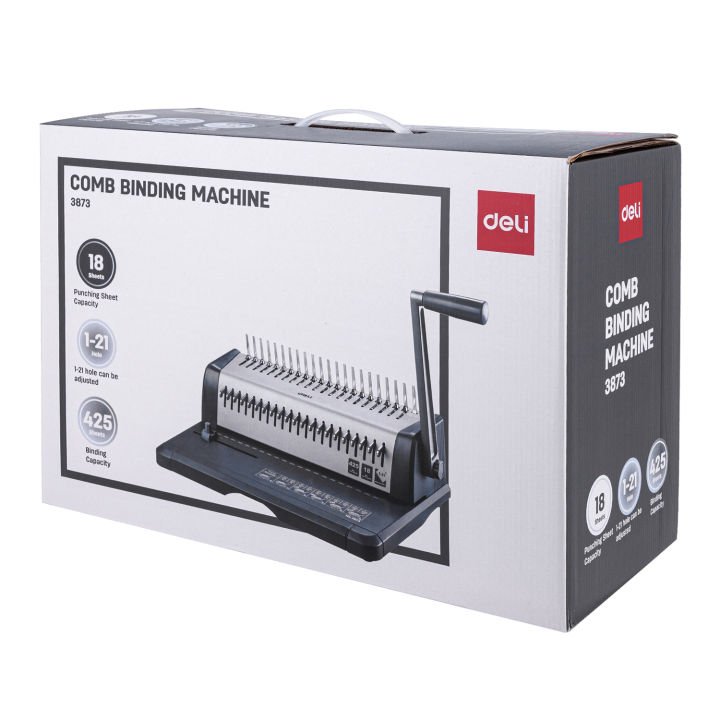 Deli E3873 Comb Binding Machine | Professional 425 Sheet Document Binder with Adjustable Margin