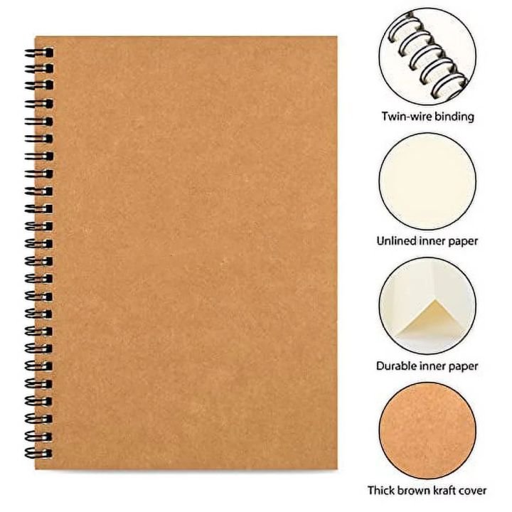 Brown Cover Spiral Sketch Book Notebook for Sketching Drawing and Oil Pastel Artwork
