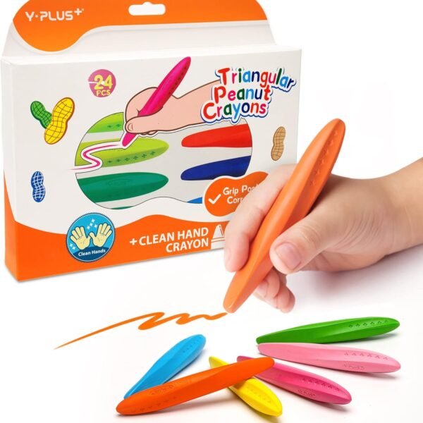 Y Plus Triangular Peanut Crayon 24PCS | Easy Grip Coloring Crayons for Kids