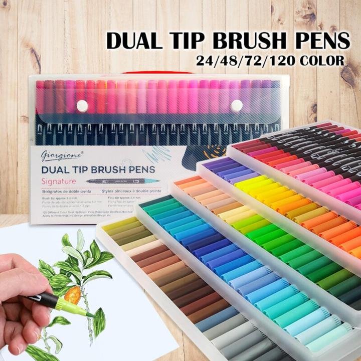 Giorgione 120 Colors Dual Tip Brush Pens Set – Professional Coloring Markers for Drawing, Calligraphy & Illustration