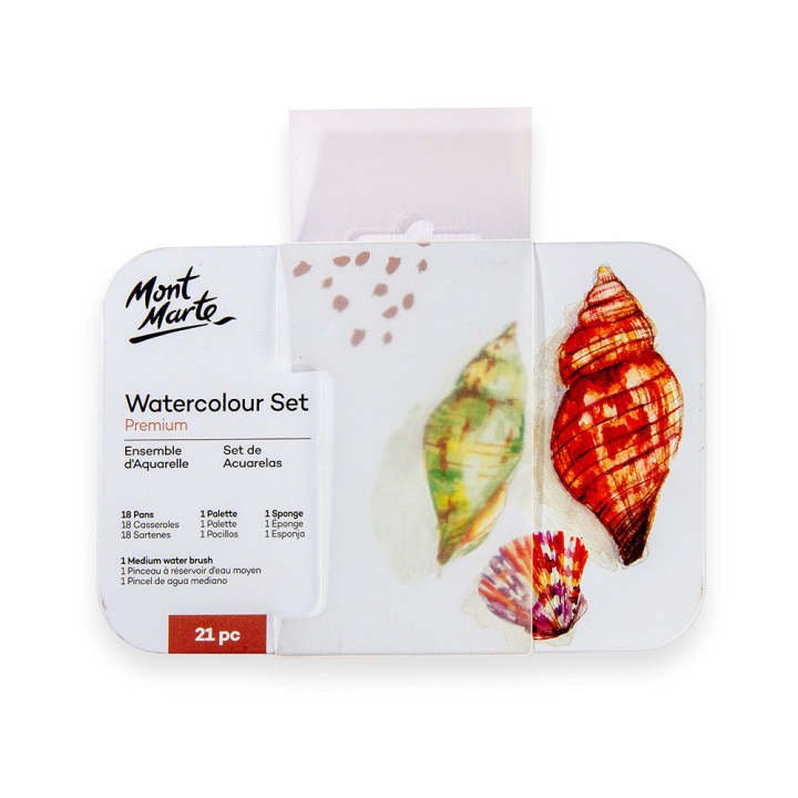 Mont Marte Watercolor Set in Tin 21pc | Portable Watercolour Paint Set with Metal Tin Case for Artists