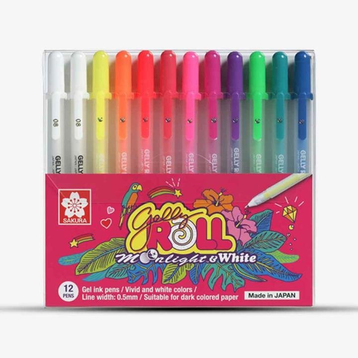 Sakura Gelly Roll Moonlight & White Gel Ink Pen Set of 12 Bright Opaque Gel Pens for Art, Journaling & Crafts
