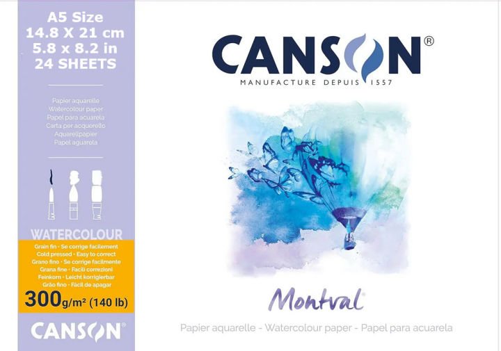 Canson Montvale Watercolor Paper A5 300gsm 24 Sheets Premium Watercolor Pad for Artists, Students & Illustrators