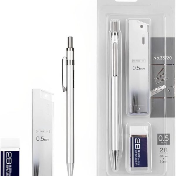 Deli 33720 Mechanical Pencil Set Metal Body 0.5mm 2B Lead Refills with Erasers for Writing Drawing and Sketching