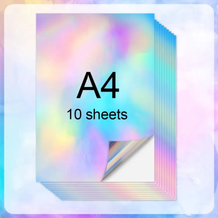 10 Sheets A4 Holographic Printable Vinyl Sticker Paper – Waterproof Self-Adhesive Laser Color Labels for Inkjet Printing
