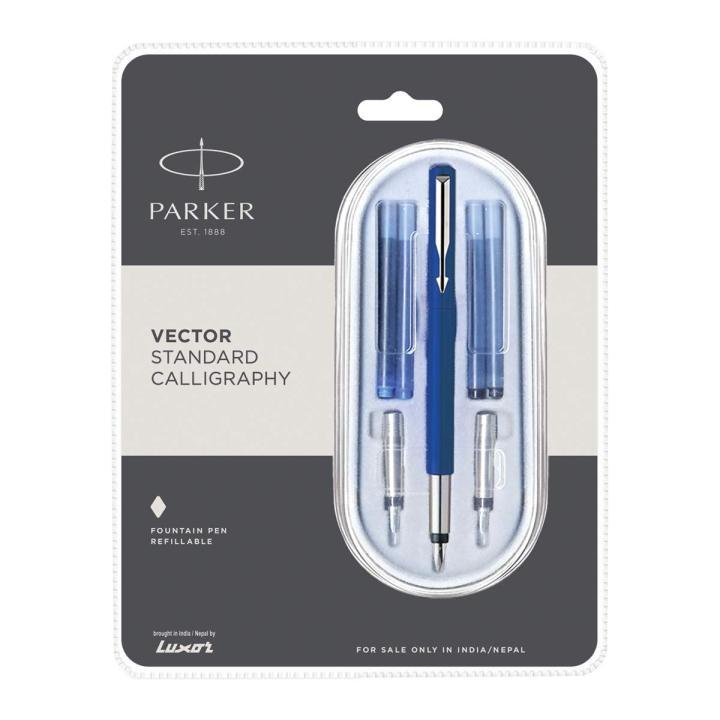 Parker Vector Standard Calligraphy Fountain Pen with Stainless Steel Trim Fine Nib Refillable Ink Pen