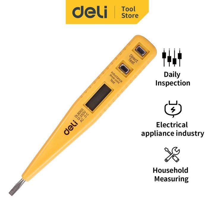 Deli Tools EDL8003 Voltage Tester 12-250V Electrical Test Pen for Home and Professional Use