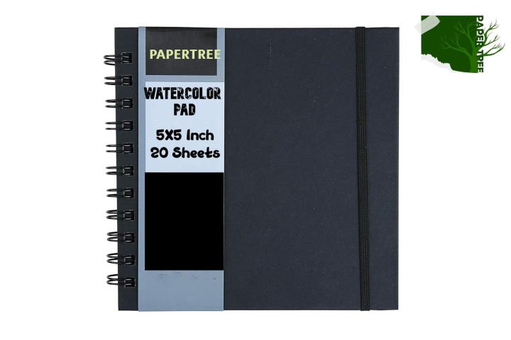 Papertree Watercolor Pad Black Cover Spiral Bound 5x5 Inch 20 Sheets Artist Watercolor Sketchbook