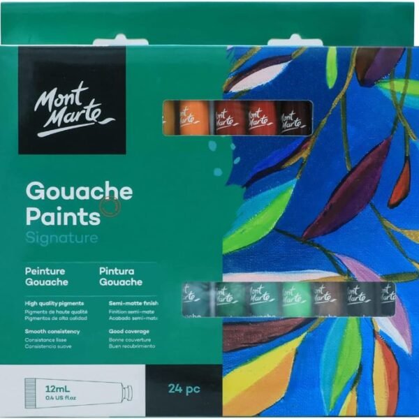 Mont Marte Gouache Paint Set 24 Colors x 12ml – Premium Artist Gouache Paints for Illustration, Design & Fine Art