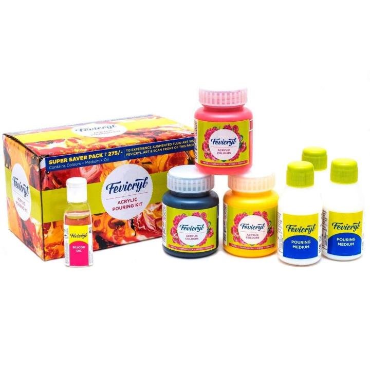 Fevicryl Acrylic Fluid Pouring Kit Multicolor Acrylic Pour Art Set for Canvas Painting and DIY Crafts
