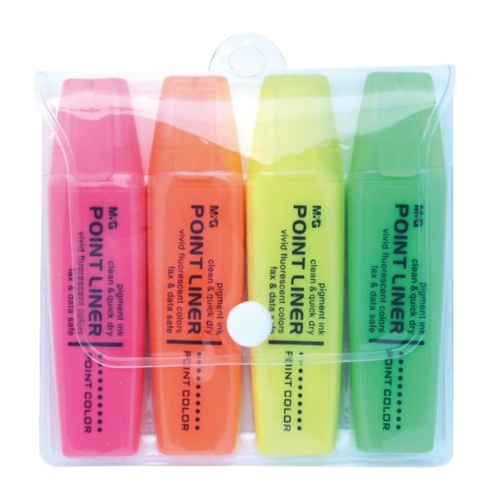 M&G Neon Highlighter Marker Set 4pc Bright Fluorescent Highlighters for Study, Office, Journaling, and Note Taking