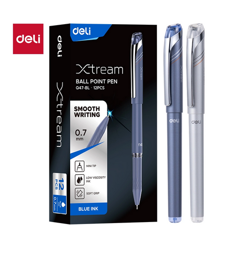 Deli EQ47-BL Ballpoint Pen Blue 12PCS Pack | Smooth Writing Office & School Pens