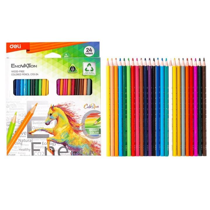 Deli EC113-24 Wood-Free Color Pencils Set 24 Colors Premium Coloring Pencils for Drawing and Art