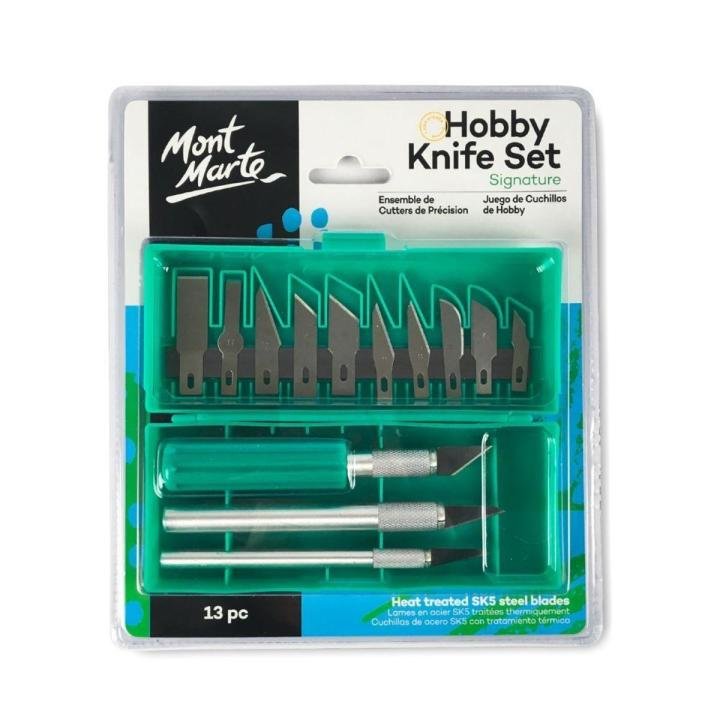 Mont Marte Hobby Set 13 Piece SK5 Heat Treated Steel Blades Precision Craft Knife Set for Model Making and DIY Projects