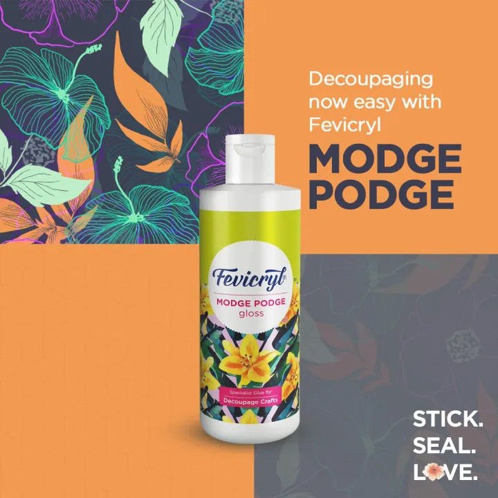 Fevicryl Modge Podge Gloss 120ml Decoupage Glue and Gloss Varnish