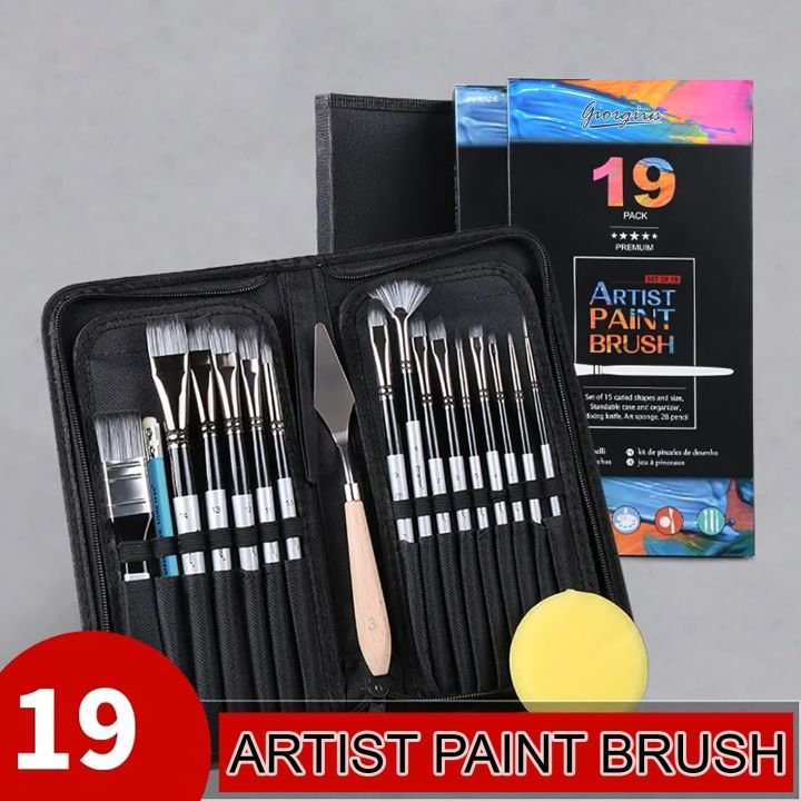 Giorgius 19PCS Artist Paint Brush Set | Brushes, Sponge, Scraper & Carrying Case for Painting