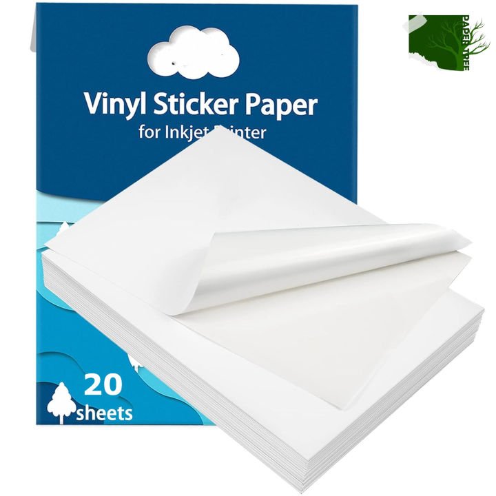 Glossy Premium Printable White Vinyl Sticker Paper 20 Sheets | Waterproof Inkjet Decal Paper | Quick Dry Sticker Labels
