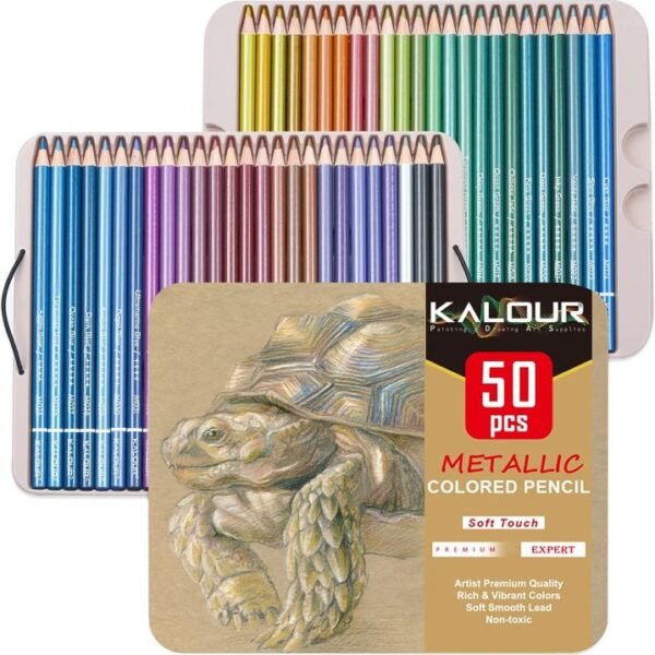 KALOUR Metallic Colored Pencils Set of 50 Colors Premium Metallic Color Pencil Set for Drawing Coloring Sketching and Creative Art