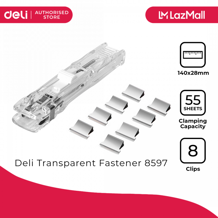 Deli 8597 Transparent Paper Clip Set Clear Plastic Document Clips for Office School and Home Use