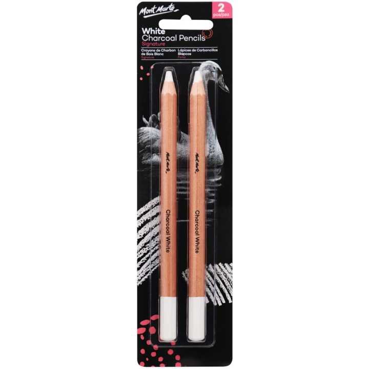 Mont Marte White Charcoal Pencils Large Hex 2pc Professional Highlighting Pencils for Drawing, Sketching & Toned Paper Art