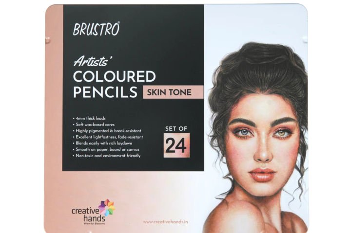 Brustro Artists' Colored Pencils Skin Tone Set of 24 in Elegant Tin Box Professional Drawing and Portrait Coloring Pencils