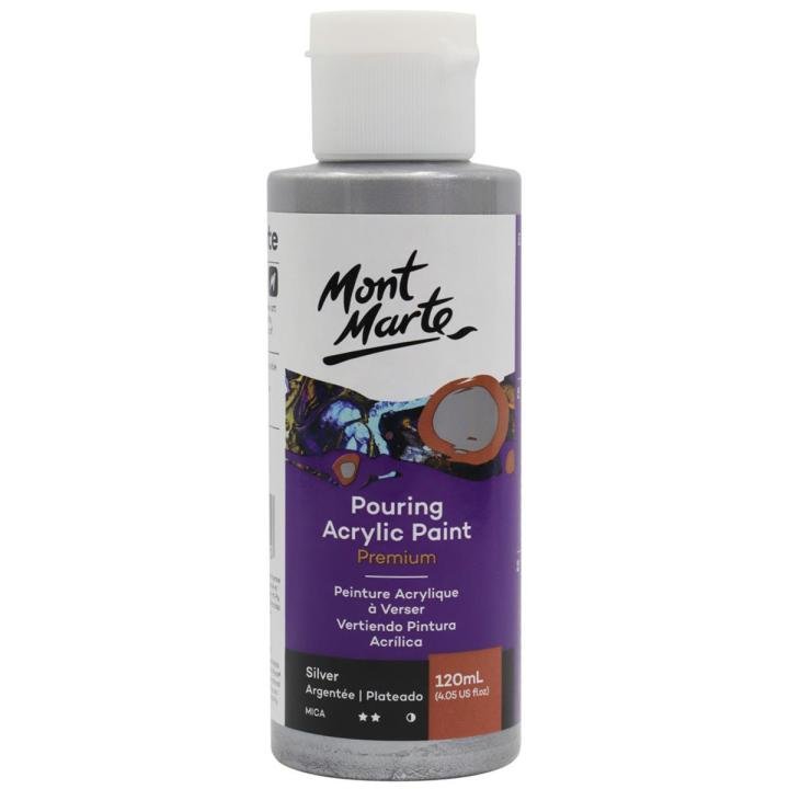 Mont Marte Acrylic Pouring Paint 120ml Silver Ready Mixed Metallic Pouring Paint for Fluid Art
