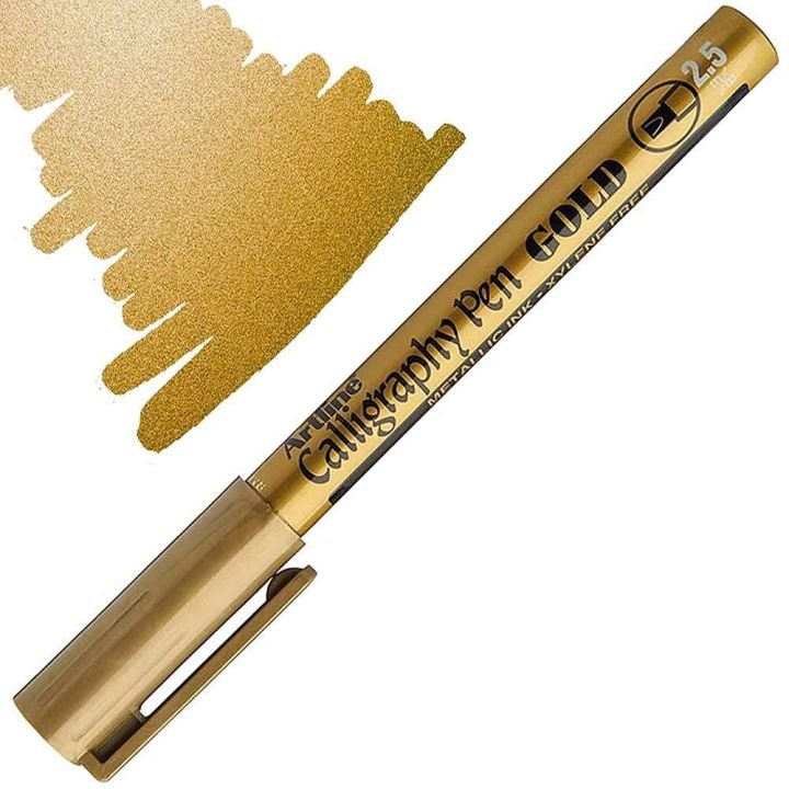 Artline 2.5mm Metallic Gold Calligraphy Pen Water & Fade Resistant Acid Free Marker for Hand Lettering, Scrapbooking & Card Making